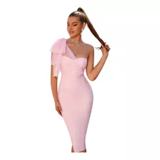 Vestido Verano Boda Bautizo Evento Formal Rosa Bandage