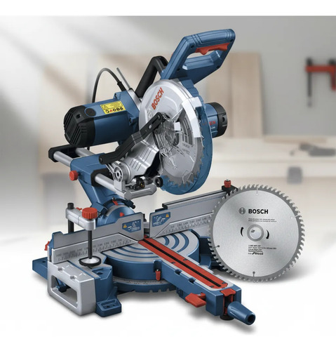 Kit Bosch: Sierra Ingletadora Telescópica Dual 1800w + Hoja 254mm 80 Dientes Madera