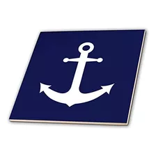 Navy Blue And White Nautical Anchor Design-ceramic Tile...