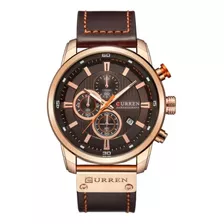 Reloj Curren 8291 Para Hombre Elegante De Lujo Color De La Correa Marrón Oscuro Color Del Bisel Dorado