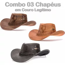 Combo 3 Chapeus Couro Legitimo Vaquejada Festa De Peão 12x