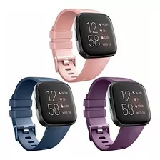 3 Mallas Para Fitbit Versa Peach, Navy Blue, Purple - Small