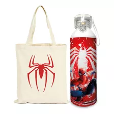 Tote Bag Bolsa Spiderman + Botella En Aluminio - Estampaking