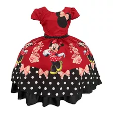 Vestido Minnie Luxo Disney De Festa Laço E Perolas 01 Ao 04