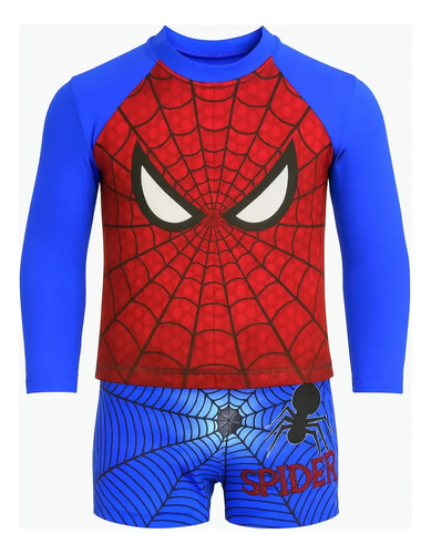 Blusa Proteção Solar Uv50 + Sunga Infantil Fpu50 Herois Cor Azul Tamanho 14 Estampado