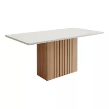 Mesa De Jantar Ana Retangular 1 Tampo Em Mdf E Vidro 180cm Cozinha Moderna Cor Marrom Off White