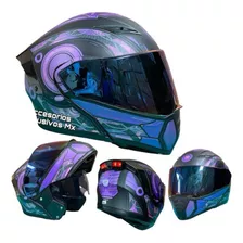 Casco Led Cyborg Kov Morado Mujer Abatible Recargable Dama