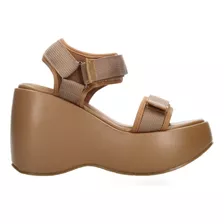 Sandalias Casual Berlin Plataforma Cafe Con Velcro Mujer 