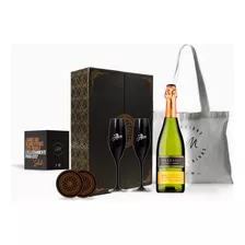 Box Regalo Champagne Deseado Copas Negras Grabadas