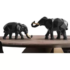 2 Estátua Luxo Artesanal Elefante Resina Decoração Cor Preto