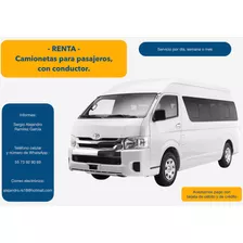 Renta De Camionetas Toyota Hiace 12 Y 15 Pasajeros.