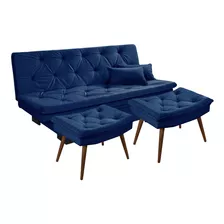 Sofá Cama Bau Reclinável 3 Posições + 2 Banquetas Em Suede