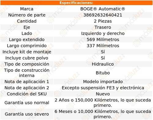 Set 2 Amortiguadores Tra Boge Achieva Fwd V6 3.3l 92 Al 93 Foto 2