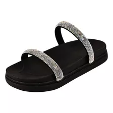 Sandália Feminina Birken Tiras Strass Papete Rasteirinha