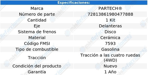 Balatas Ceramicas Del Hombre 2.2l 4 Cil 4wd 96 Al 00 Partech Foto 5