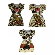 2 Vestido Adultos + Vestido Infantil - Minnie Safári