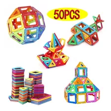 Blocos Magnéticos 50 Peças Brinquedo Educativo Infantil