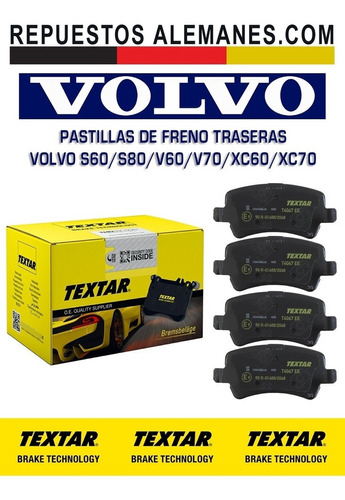 Pastillas De Freno Traseras Volvo S60 S80 V60 V70 Xc60 Xc70 Foto 3