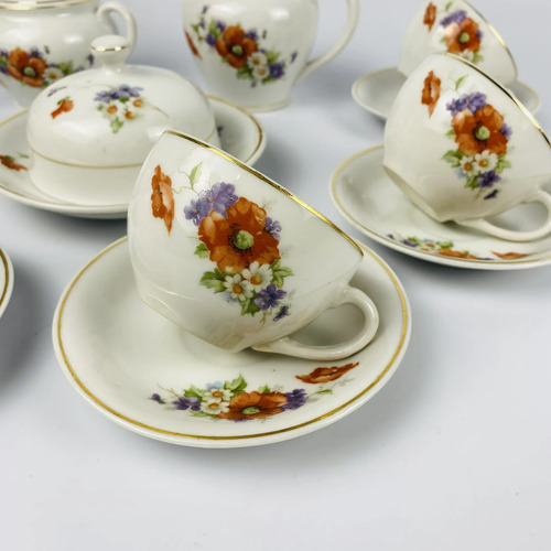 Jogo Xícaras De Chá Antigo Porcelana Floral 15 Peças Vintage Branco Floral 3
