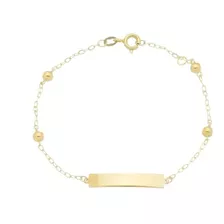 Pulseira Infantil Ouro 18k Placa Chapinha Com Bolinhas 