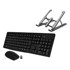 Kit Notebook Suporte Base Retratil + Mouse E Teclado Sem Fio