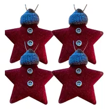 Esferas De Navidad - Estrella Con Gorrito Navideño - 4 Pzas