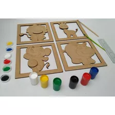 Kit Figuras Madera Para Pintar + Pinturas + Pinceles Niños