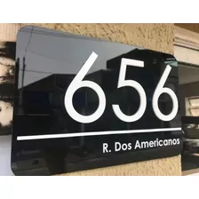 Número Casas Rua Placa Acrílico Preto - Personalizado 40cm