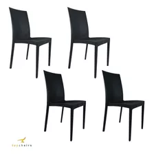 4 Cadeiras Rattan Plástica Preto Reforçada Top Chairs Jardim