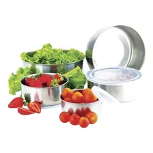 Conjunto De Potes Para Alimentos Inox Com Tampa Jogo 5 Peças