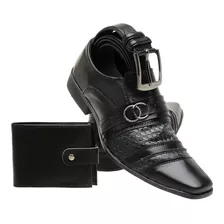 Sapato Masculino Social Preto Fosco - 6012 Carteira+cinto 