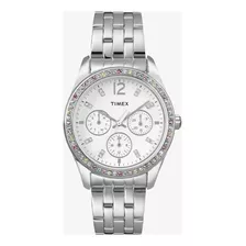 Reloj Timex Plateado Con Cristales Swarovski (t2p386)