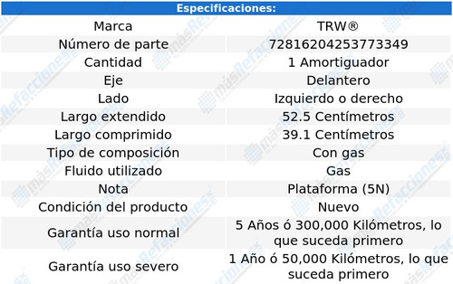 Amortiguador Gas Del Izquierdo O Derecho Tiguan 09 Al 17 Trw Foto 2