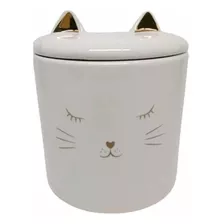 Pote Porta Joias De Porcelana Gato Off White 10x12