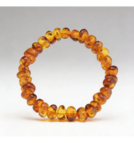 Pulseira De Âmbar Adulto Barroco Cognac Polido - 19cm