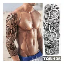 Tatuagem Braço Todo Masculina Relógio Removível 48x17cm 