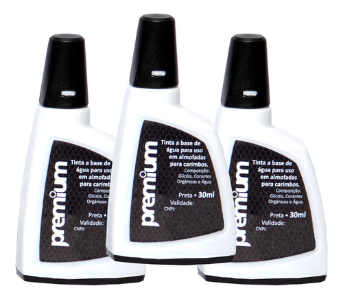 3 Frascos De Tinta Para Carimbos - Premium 30ml