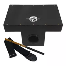 Cajon De Colo Acústico Percussionline + Correia+ Vassourinha Cor Preto