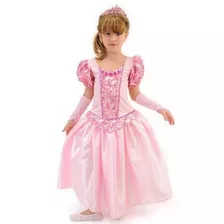 Vestido Infantil Princesa Aurora Barbie Realeza Coroa Luvas