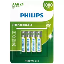 04 Pilhas Aaa Philips Recarregável 1000mah 3a Palito 1 Cartela