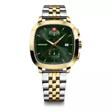 Wenger Reloj Vintage Classic Chrono, Verde, Para Caballero Color De La Correa Plateado/dorado Color Del Bisel Dorado Color Del Fondo Verde