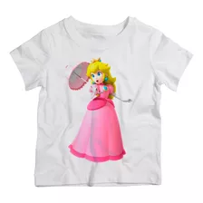 Camiseta Infantil Menina Super Mario Princess Peach D