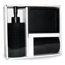 Kit Baño La Bastilla Set De Accesorios Decoración Poliresina Color Nankín Negro