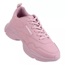 Tenis Moda Plataforma Mujer Lila Tacto Piel Clasben 06903756