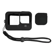 Case De Silicone Preta Com Tampa E Cordão Para Gopro Hero 10