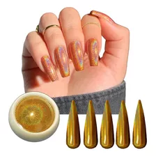 1 Pó Cromo Holografico Dourado Metalizado Unhas Chrome