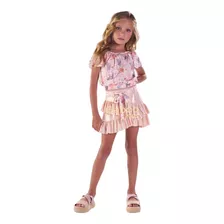 Conjunto Infantil Menina Kiki Xodó Floral Regata C/ Saia