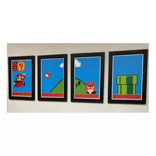 Kit 4 Quadros Super Mario - 30x40cm Com Moldura 