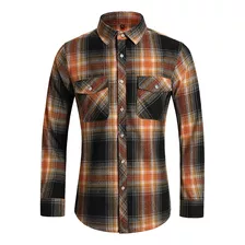 Camisa A Cuadros Para Hombre, Manga Larga, Doble Bolsillo, C