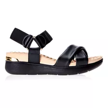 Sandália Feminina Flatform Detalhe Metálico Preta Modare